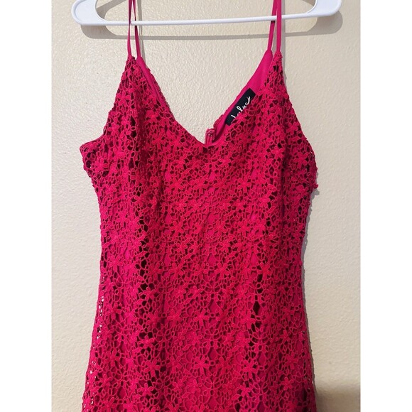 Lulus Believe in Love Magenta Backless Skater Mini Dress SZ M Lace Romantic - Picture 8 of 15